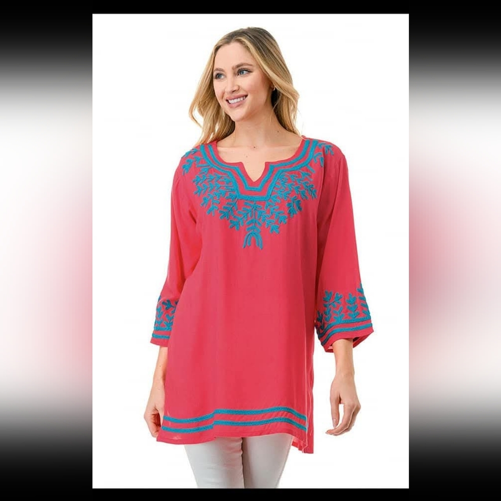 Pink Embellished 3/4 Sleeve Tunic